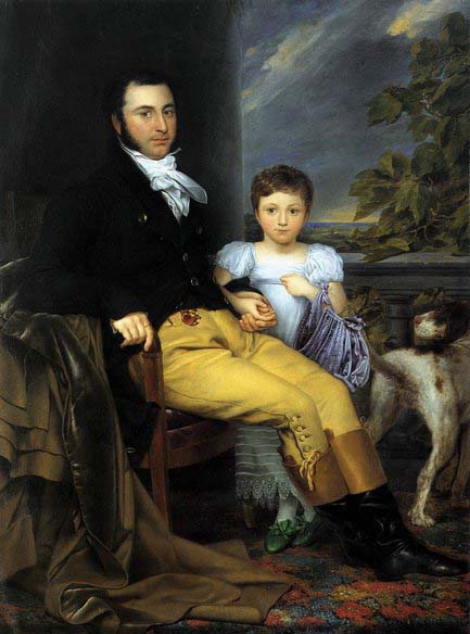 Portrait of a Prominent Gentleman with his Daughter and Hunting Dog